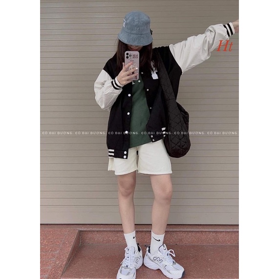 Áo khoác bomber phối UPK tay trắng HT12