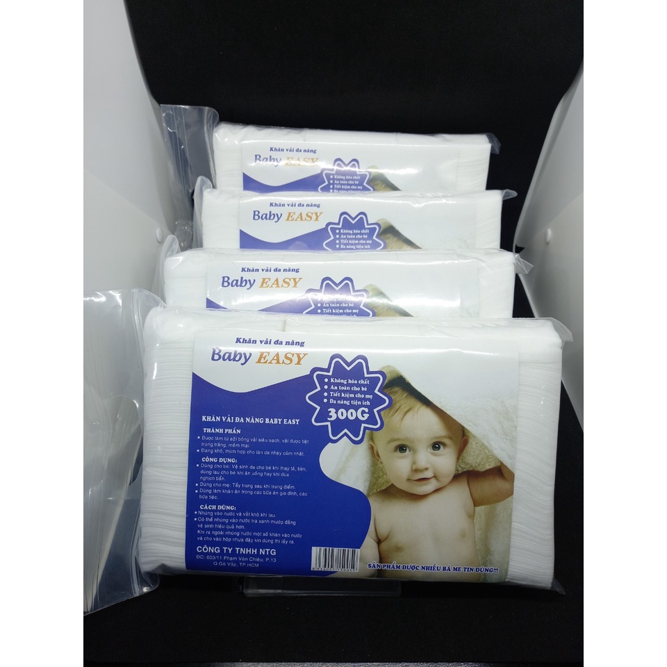 Khăn vải khô đa năng cho bé EASY gói 300 tờ, vải loại 1 dai mịn, an toàn cho trẻ sơ sinh