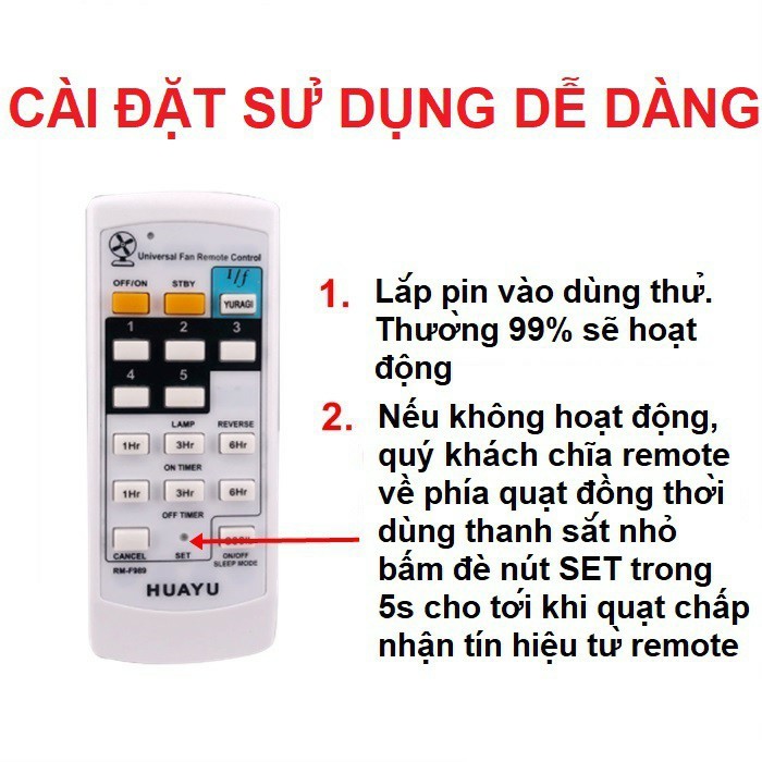 Remote Điều Khiển Quạt Đa Năng Huayu RM-F989 -Dùng Được Các Dòng Quạt Gia Dụng Từ Quạt Bàn,Quạt Treo tường tới quạt trần