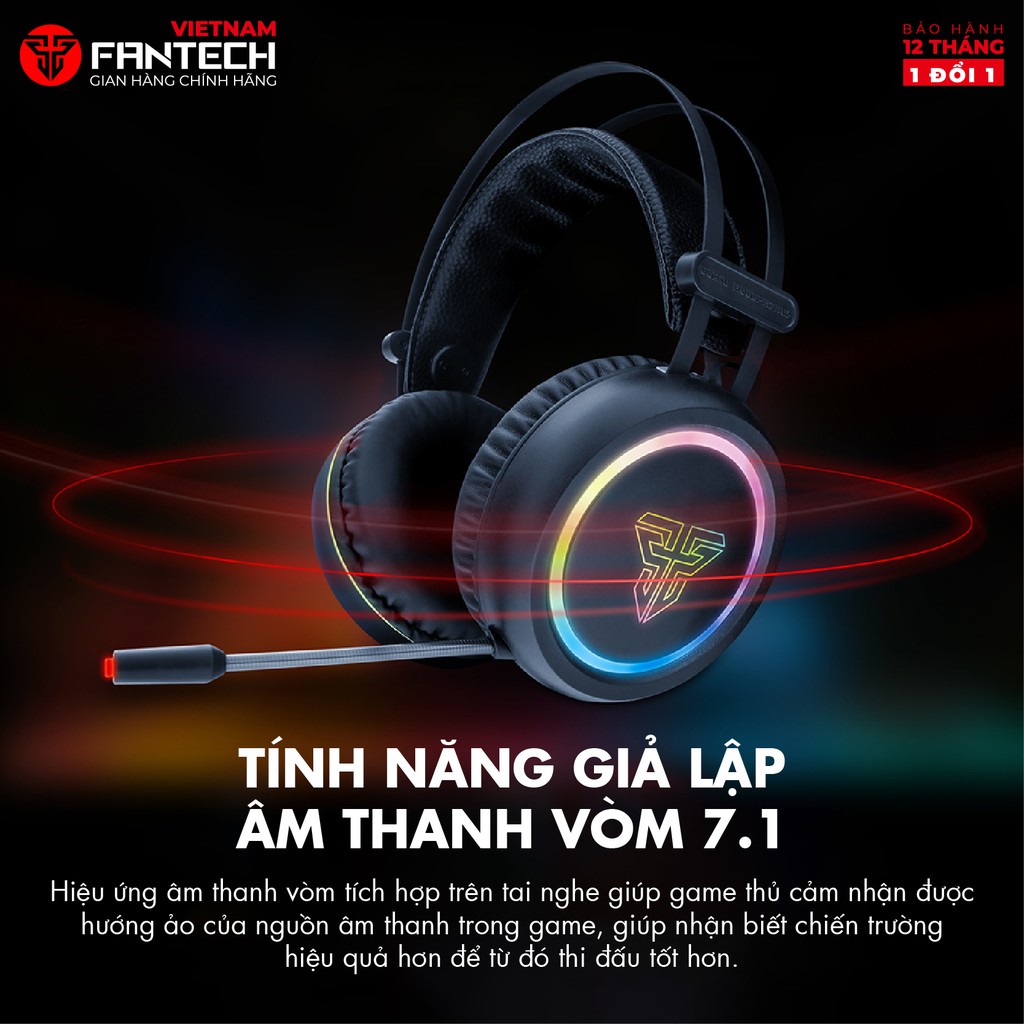 Tai Nghe Gaming Chụp Tai FANTECH HG15 CAPTAIN 7.1 LED RGB Mic Chống Ồn Jack USB Có Phần Mềm Tùy Chỉnh -  Hàng Chính Hãng