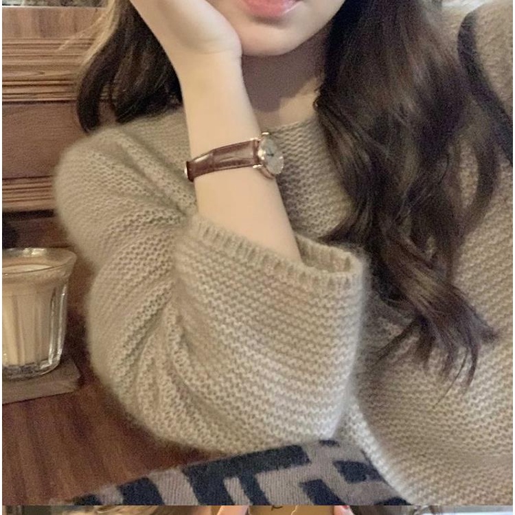 Áo sweater dệt kim vải len acrylic phong cách Pháp thời trang
