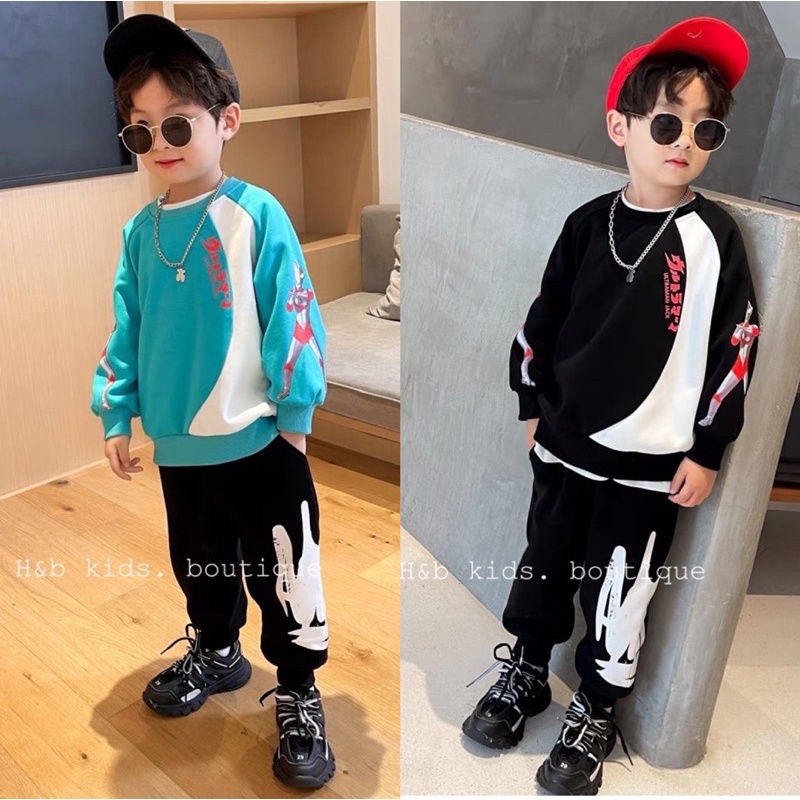 Bộ quần áo dài tay chất liệu da cá mềm mại từ 16-28kg❤️Bộ quần áo thu đông bé trai