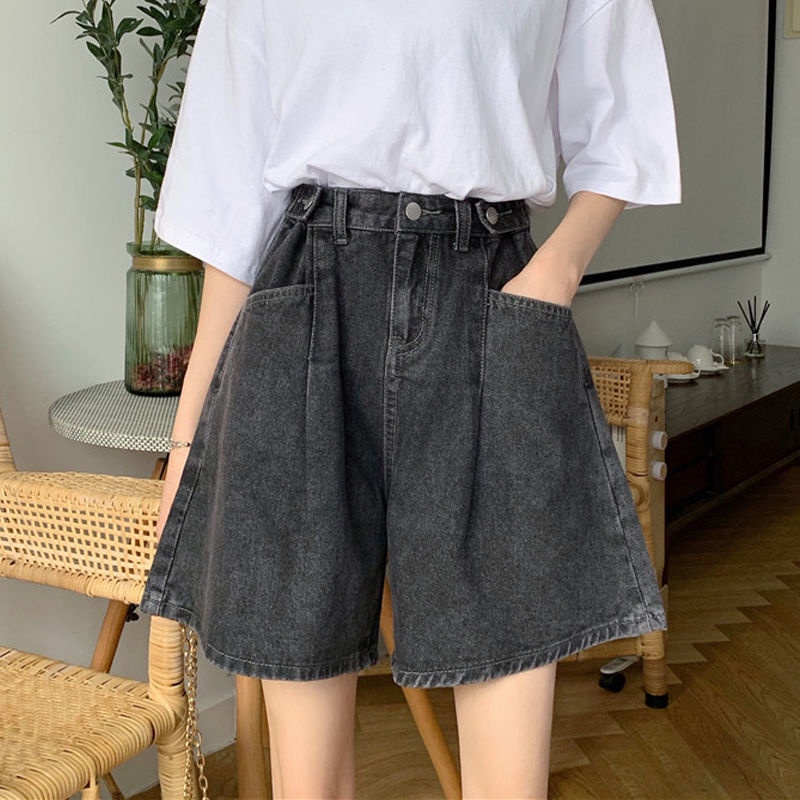 Quần short jeans ống rộng lưng cao phong cách thời trang dành cho nữ