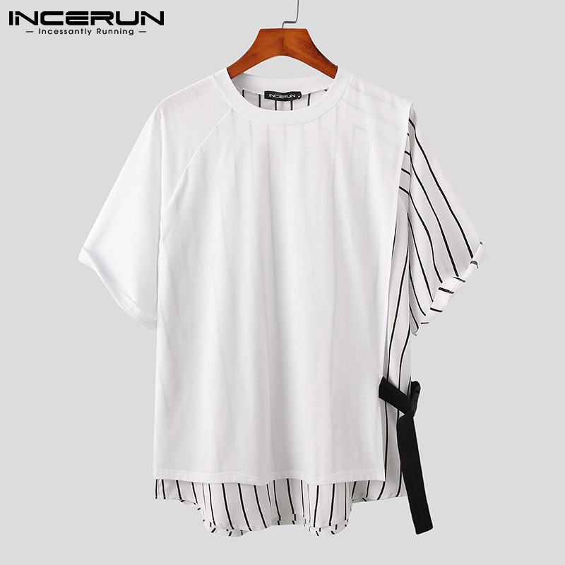 Áo Giả Hai Mảnh INCERUN Tay Ngắn Họa Tiết Sọc Thời Trang Cho Nam