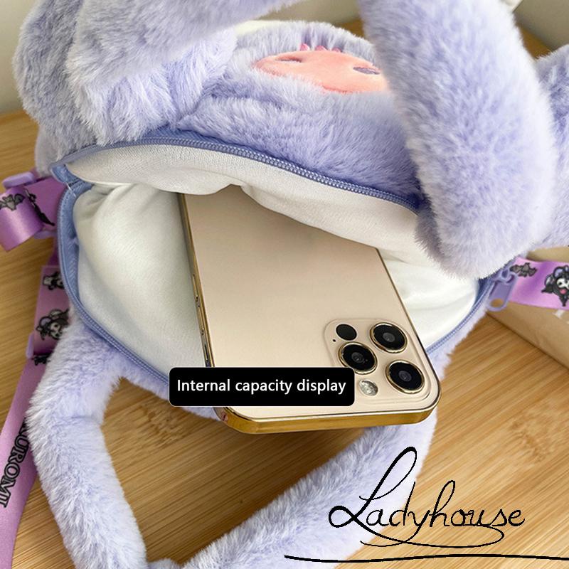 Túi đeo chéo vai hình chú chó/thỏ hoạt hình nhồi bông dễ thương cho bé gái