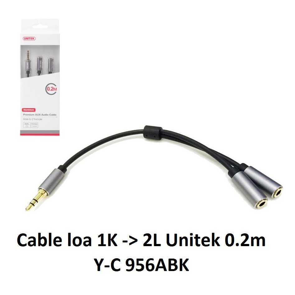 Cáp chia âm thanh từ 1 cổng audio 3.5mm 3 ly sang 2 cổng 3 ly đầu cái dành cho 2 chia sẻ âm thanh UNITEK YC 956abk