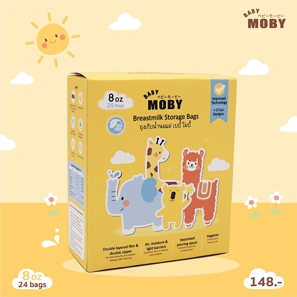 Túi trữ sữa Moby Baby Thái Lan 240ml (1 hộp/24 túi)
