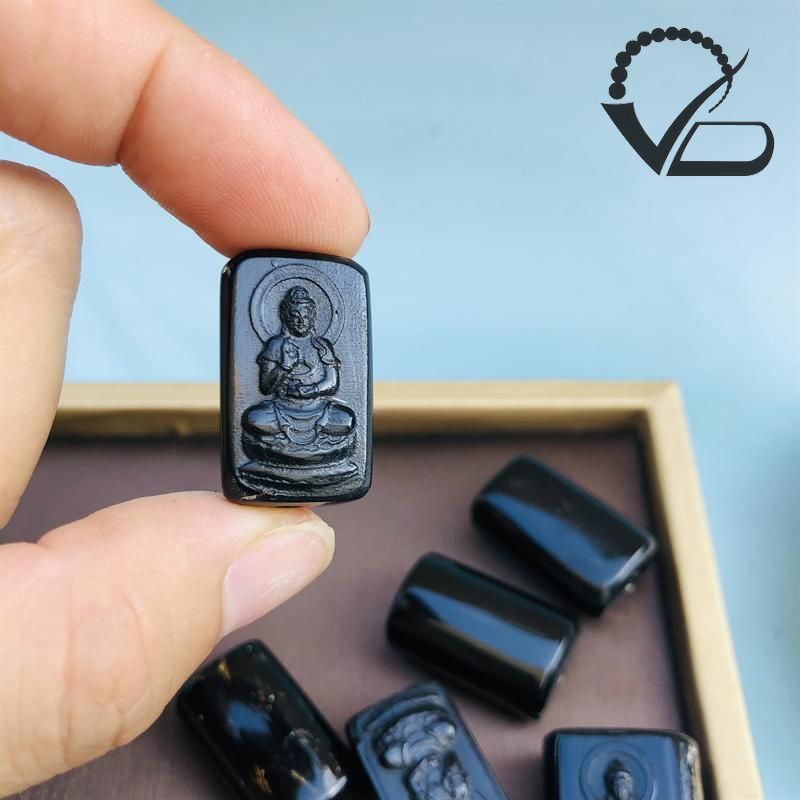 Charm Phật độ mệnh A Di Đà San hô đen - Charm San hô đen xỏ vòng tay, dây chuyền Nam Nữ 23mm CNC VĂN BÉ