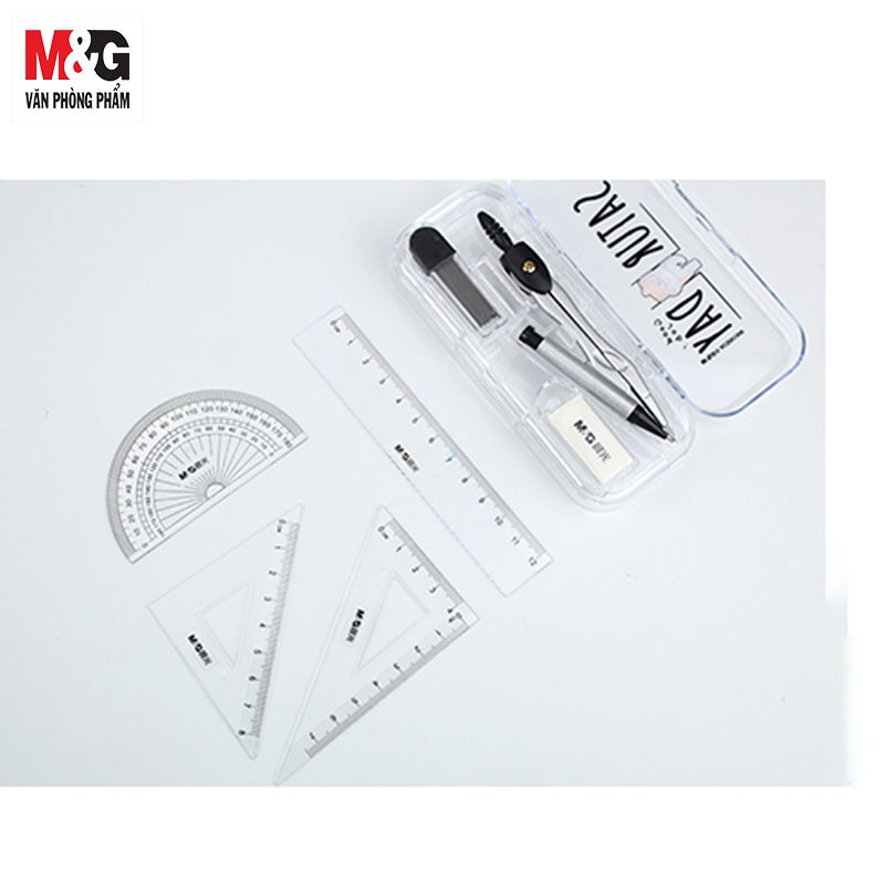 Compa Saturday M&G ACSN1304 chì bấm kèm cuc gôm, hộp ngòi màu Đen có hình mèo