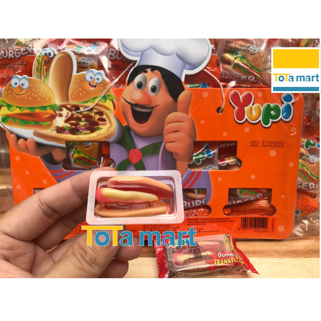 (1 dây 10 cái) Kẹo dẻo Yupi hotdog / Yupi hamburger. HSD ghi bên dưới