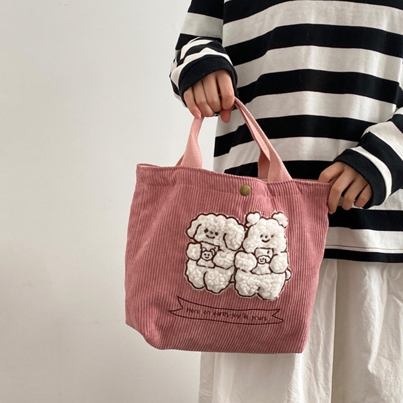 Túi Tote Vải Nhung Thêu Hình Thỏ Dễ Thương Cho Nữ