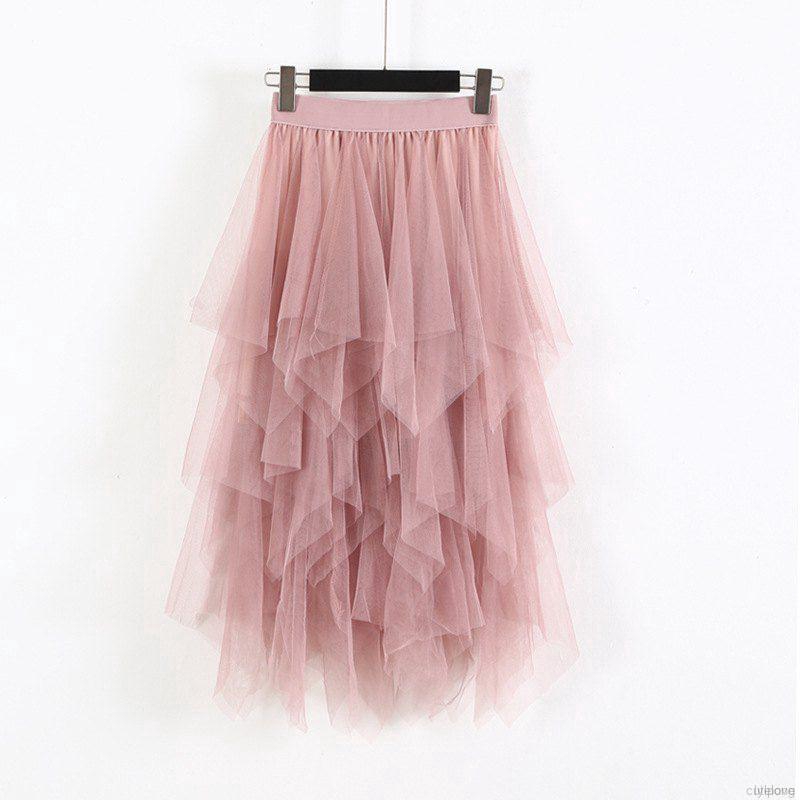 Korean Women Elastic High Waist Solid Color Irregular Mesh Stitching Wild A-line Long Paragraph Skirt | BigBuy360 - bigbuy360.vn
