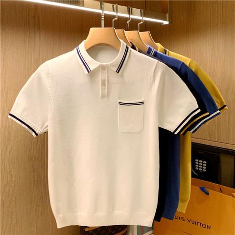 Áo Thun Dệt Kim Tay Ngắn Cổ POLO Dáng Ôm Thời Trang Âu Mỹ Sang Trọng Cho Nam