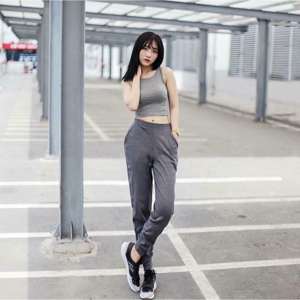 Quần jogger nữ chất len tăm bo gấu, quần len tăm dài cạp chun Quần Dài Nữ Thể Thao Cạp Chun Siêu Hot Thu Đông Tiện Lợi