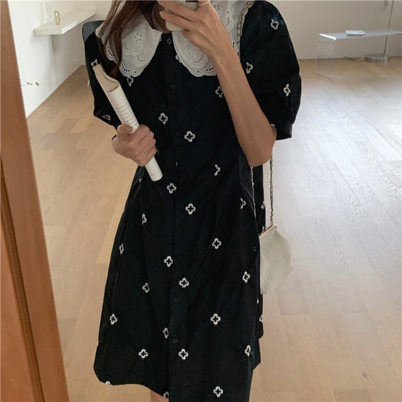 Đầm 43607 tay ngắn dáng rộng cổ búp bê dễ thương dành cho nữ