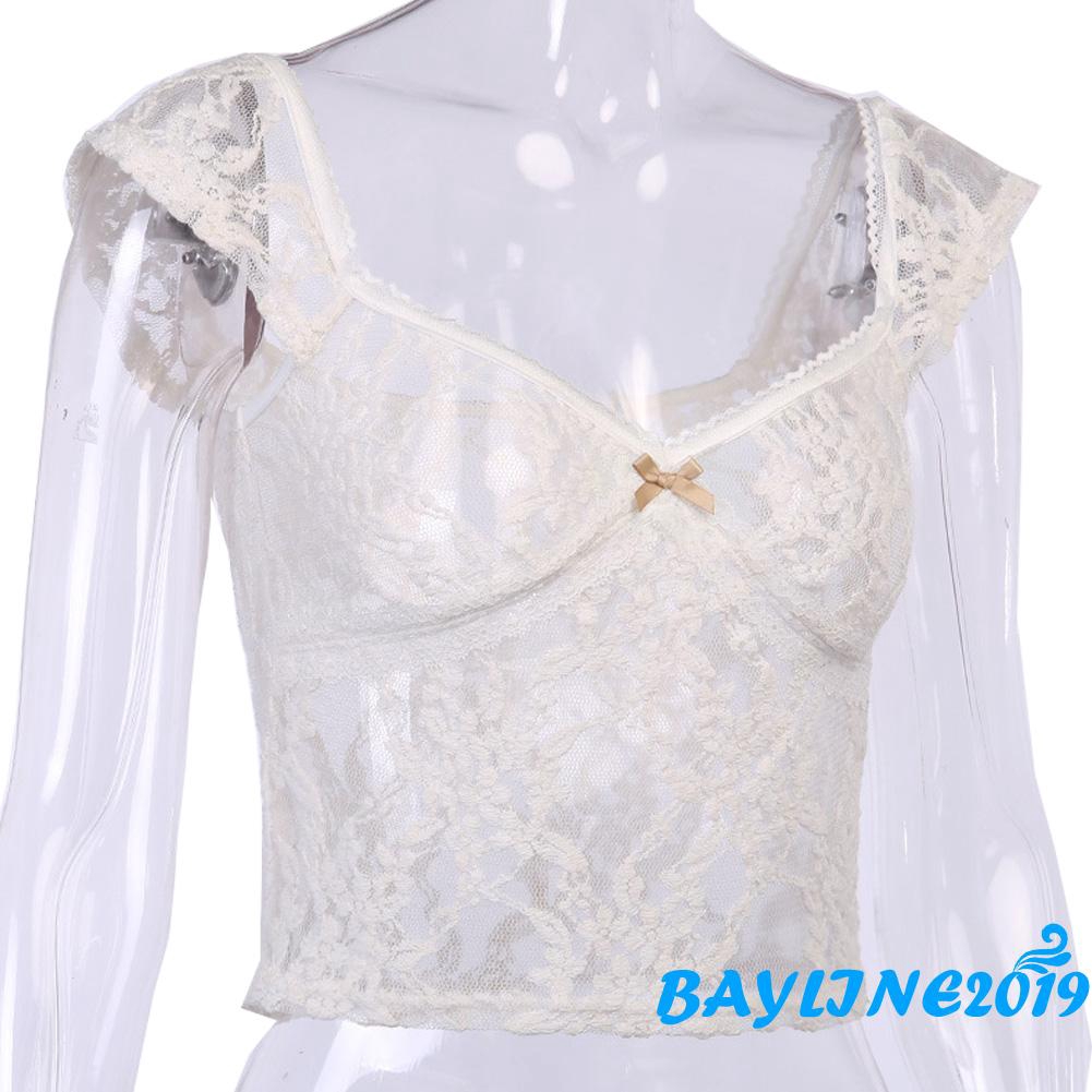 Áo ren không tay xuyên thấu họa tiết hoa quyến rũ cho nữ | BigBuy360 - bigbuy360.vn