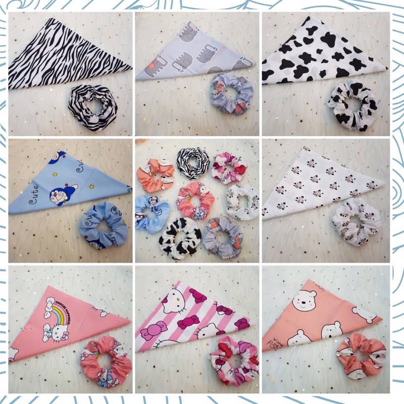 Scunchies bandana dây buộc tóc bò sữa con vật