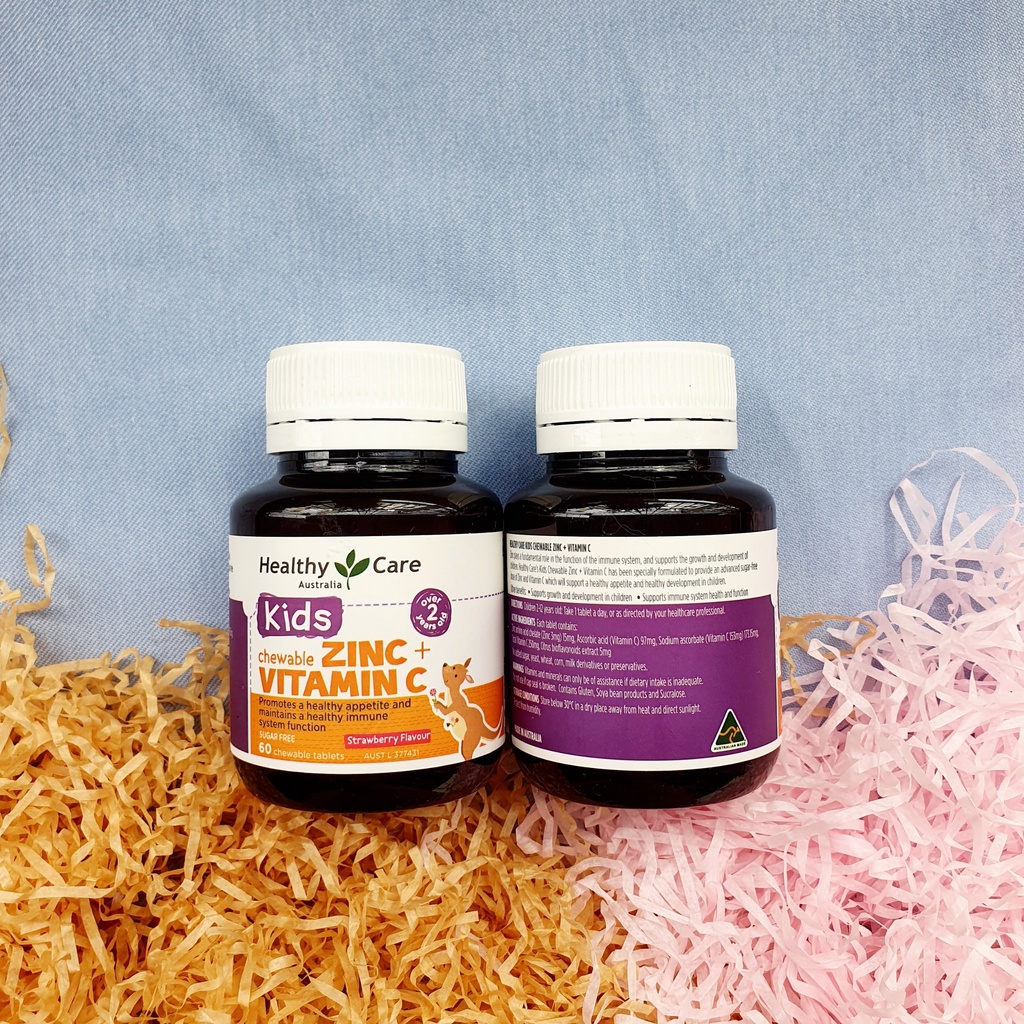 Viên nhai kẽm ZinC+Vitamin C Healthy Care cho bé  của Úc