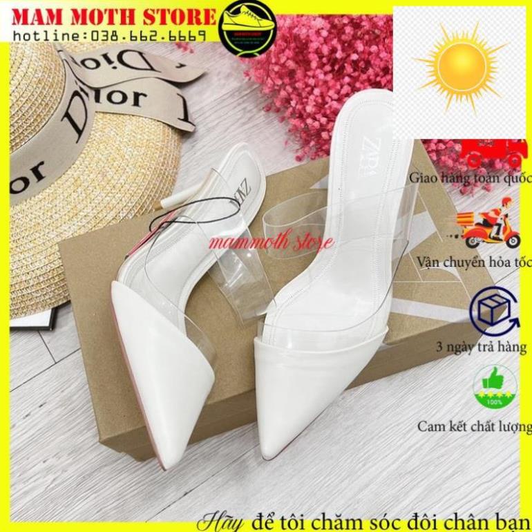 Giày cao gót, guốc zara mica quai trong bít mũi nhọn fullbox tag mác shop MAMMOTH
