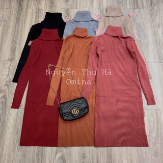 Đầm (váy) len tăm ( đũa ) body cổ lọ ( loại dầy ) #8061 (~85cm)