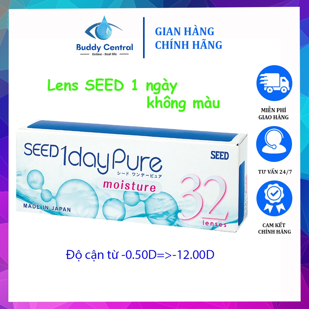 Hộp 32 lens kính áp tròng SEED 1 ngày 1 day Pure moisture không màu độ cận từ -0.5 đến -12