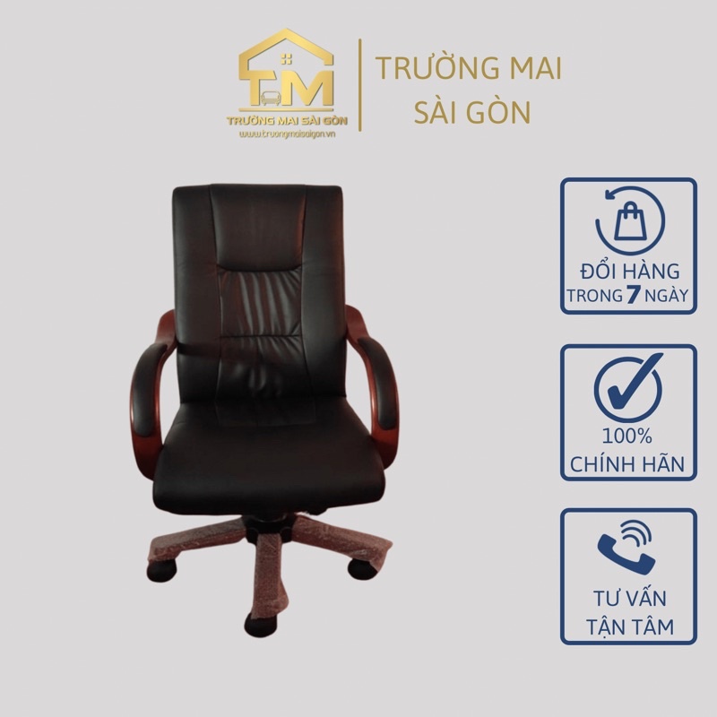 ghế xoay làm việc học tập giá rẻ da PU tay gỗ sơn bóng model hot nhất năm Trường Mai Sài Gòn