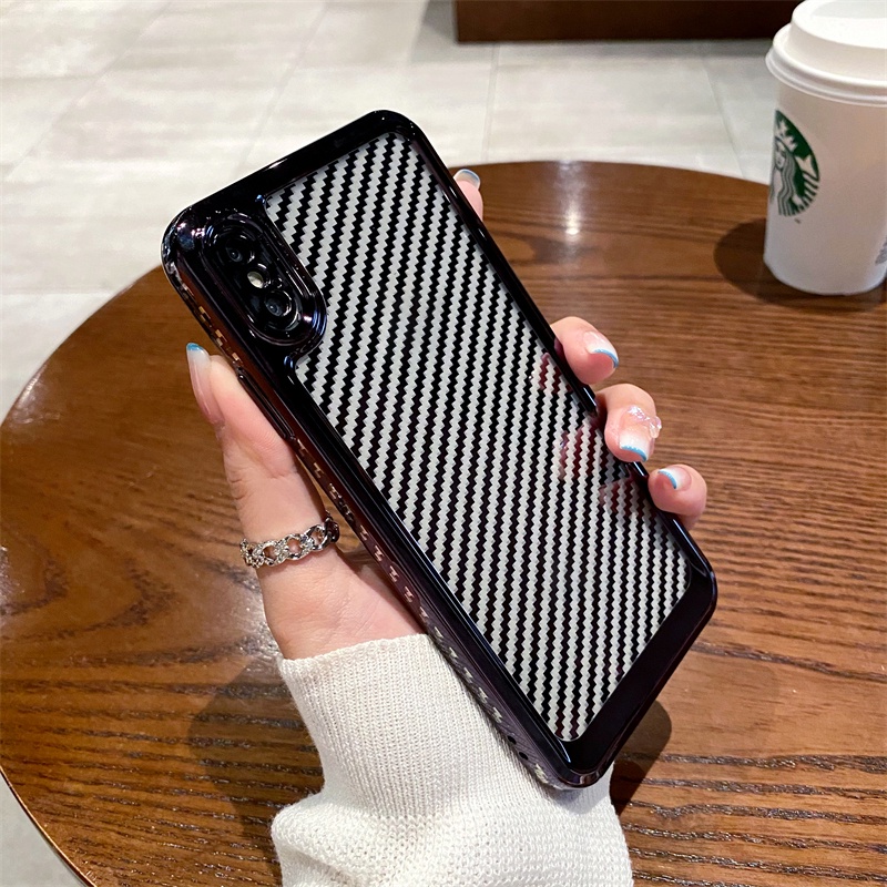 Ốp Điện Thoại Mềm Trong Suốt Kiểu Vuông Mạ Điện Họa Tiết Kẻ Sọc Cho iPhone X XR XS MAX 7 8 Plus SE 2020 2022