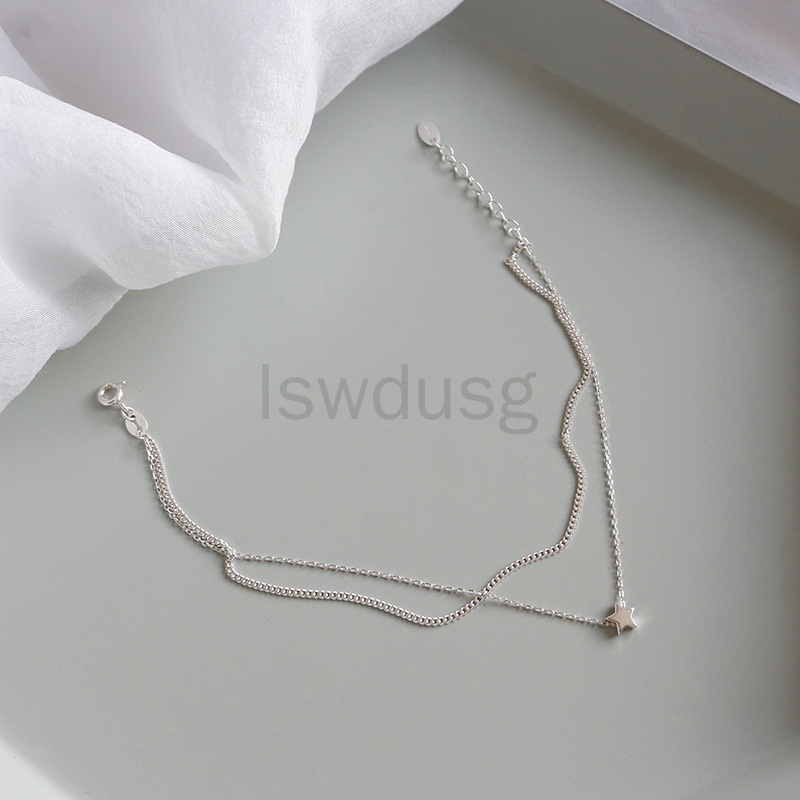 Vòng cổ Hai Lớp Bằng Bạc Sterling 925 100% Hình Ngôi Sao Có Thể Điều Chỉnh