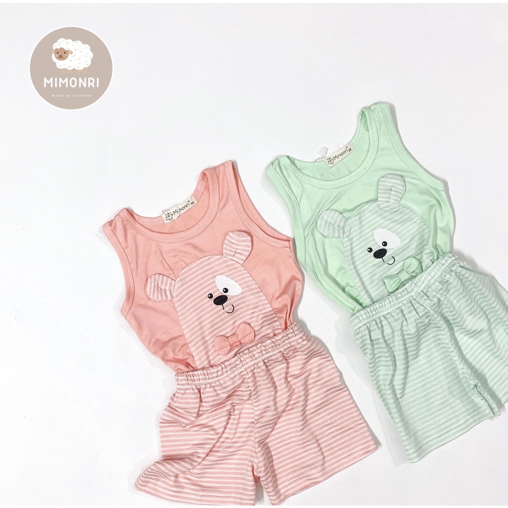 [SALE] Bộ Ba Lỗ Cho Bé Trai, Bé Gái KIMCHIBABY Vải Thun Lạnh Gấu Trúc Đính Nơ Quần Kẻ, Đồ Bộ Cho Bé Mặc Nhà KW2211