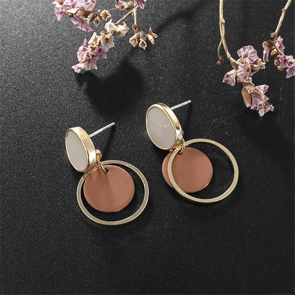 Bông Tai Hình Tròn Lớp Đơn Giản Phong Cách Hàn Quốc