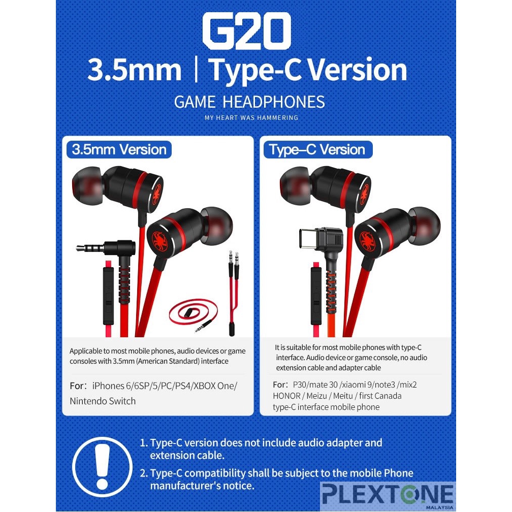 PLEXTONE G20 Gaming Earphone Double Bass Magnetic Headphone Earphones Earbuds Noise Reduction Headset with Mic Sport PUBG