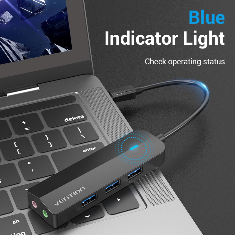 Bộ Sạc Vention USB C HUB Loại C Sang USB 3.0 / Micro B Với Trạm Cắm Âm Thanh Nổi Bên Ngoài Cho Máy Tính Xách Tay