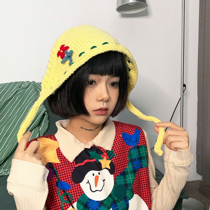 Mũ Len Dệt Kim Thủ Công Bảo Vệ Tai Kiểu Vintage Dễ Thương Cho Bé Gái