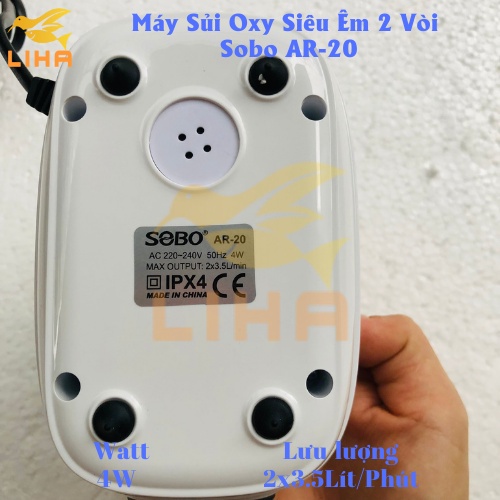 Máy Sủi Oxy 2 Vòi Sobo AR-20  - Máy Oxi Siêu Êm Cho Bể Cá