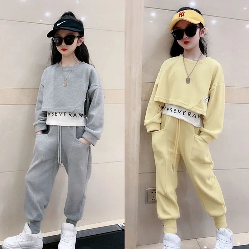 ❀Hàng giao ngay❀8-14 tuổi, quần áo trẻ em, Bộ Đồ Thể Thao Hai Mảnh Thoải Mái Phong Cách Phương Tây Thời Trang Xuân Thu Mới 2022 Cho Bé Gái