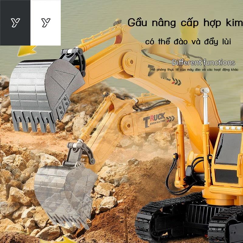 Máy xúc lớn điều khiển từ xa móc đào mô phỏng hợp kim điện đồ chơi trẻ em hình xe kỹ thuật cậu bé có thể đất và cát cánh