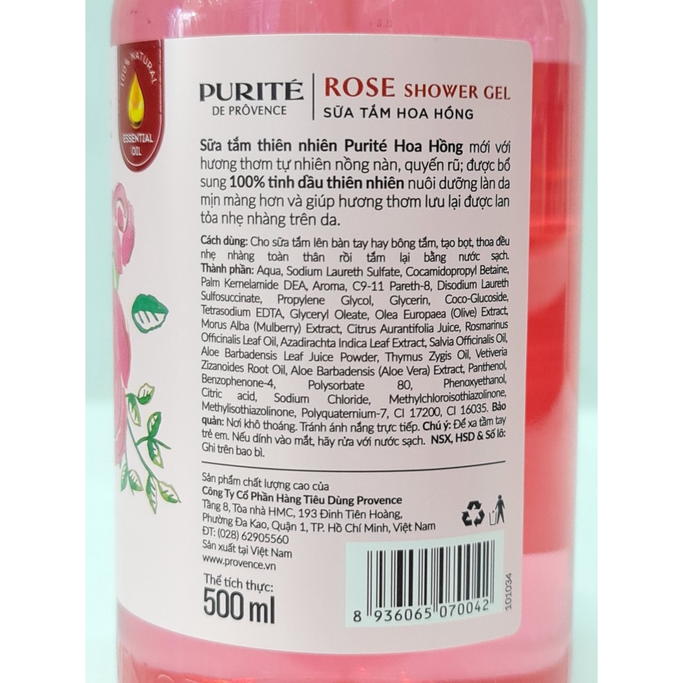 Sữa Tắm PURITE BY PROVENCE Dưỡng Ẩm Trắng Da 500ml