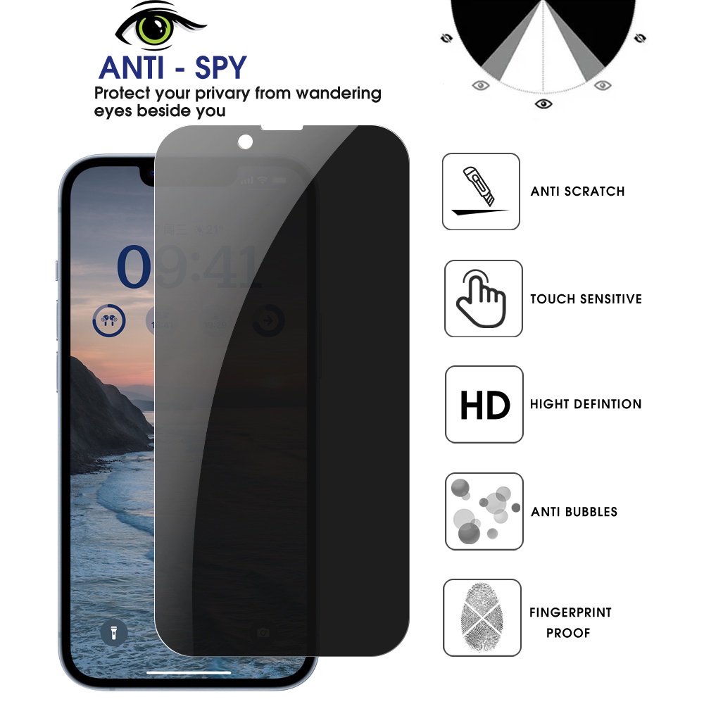 Kính Cường Lực 9H Bảo Vệ Toàn Màn Hình Chống Nhìn Trộm Cho iPhone 14 / 14 Plus / 14 Pro / 14 Pro Max