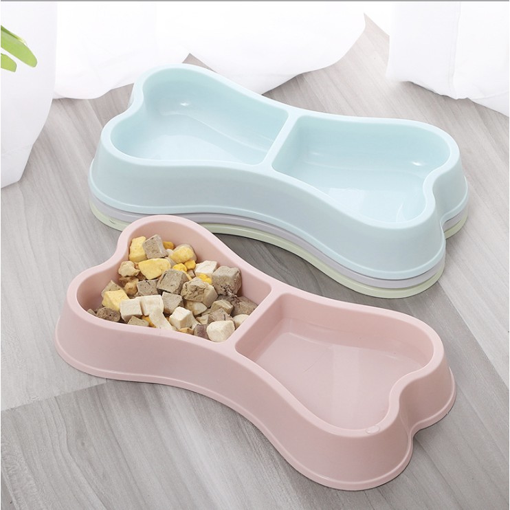 Chén cho chó mèo hình xương nhựa đôi, bát khay ăn cho cún con mèo lớn nhỏ Con Mèo Xiêm