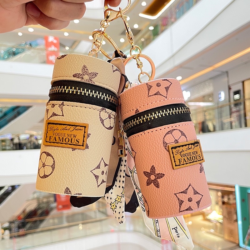 Túi Mini Hình Trụ Họa Tiết Phong Cách Retro Có Khóa Kéo