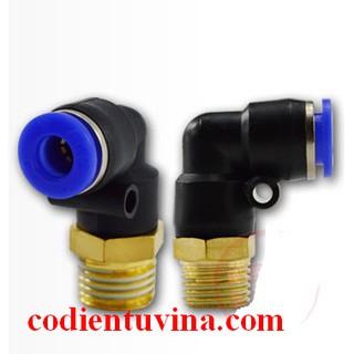 Đầu nối nhanh khí nén dạng góc  phi 4 (PL4-01 ren 1/8 inch  hoặc PL4-02 ren 1/4 inch)(5 sản phẩm)