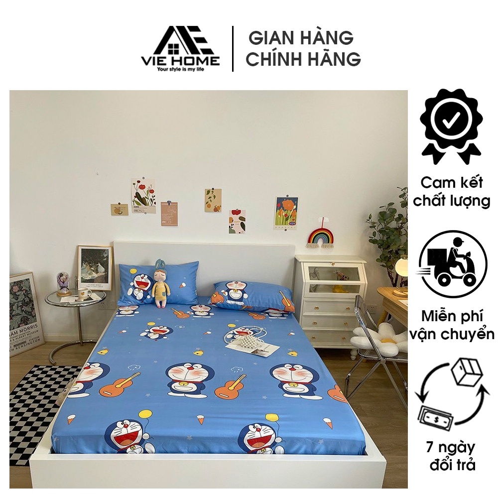 Bộ chăn ga vỏ gối Cotton Poly VIE Home- Bedding nhiều mẫu đẹp đủ kích thước, Drap may bo chun M2,m4,m6,m8