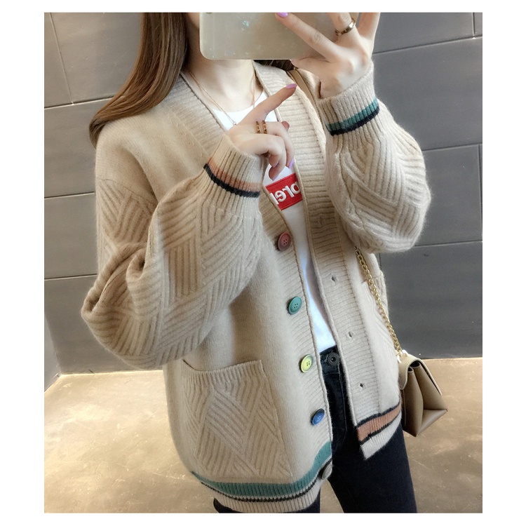 Áo Khoác Cardigan Màu Trơn Cổ Chữ V Phối Nút Có Màu Phong Cách Hàn Quốc Cho Nữ