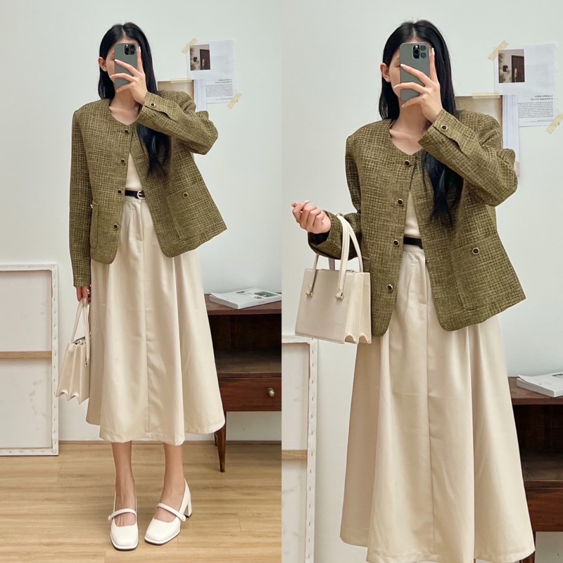 Chân váy dài cạp chun sau kèm belt 2262_CV0091