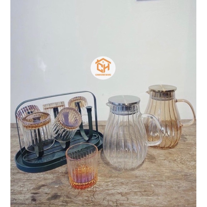 Bình Nước Thuỷ Tinh Pha Lê Bohemia Sang Trọng Tinh Tế Cam Homeware