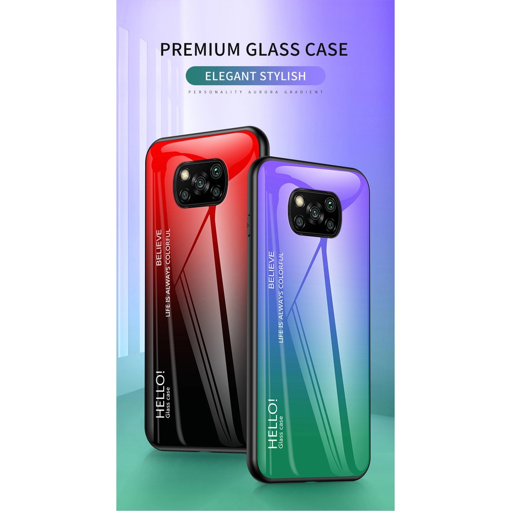 Ốp lưng Xiaomi Poco X3 / X3 Pro / Mi 10T Lite / Note 9 Pro 5G mặt lưng kính đa sắc thời trang cao cấp