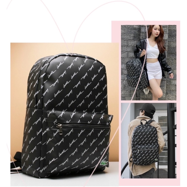 TNS-Balo form vuông unisex có ngăn laptop siêu hot Lacoz backack-da đen in hoạ tiết trắng