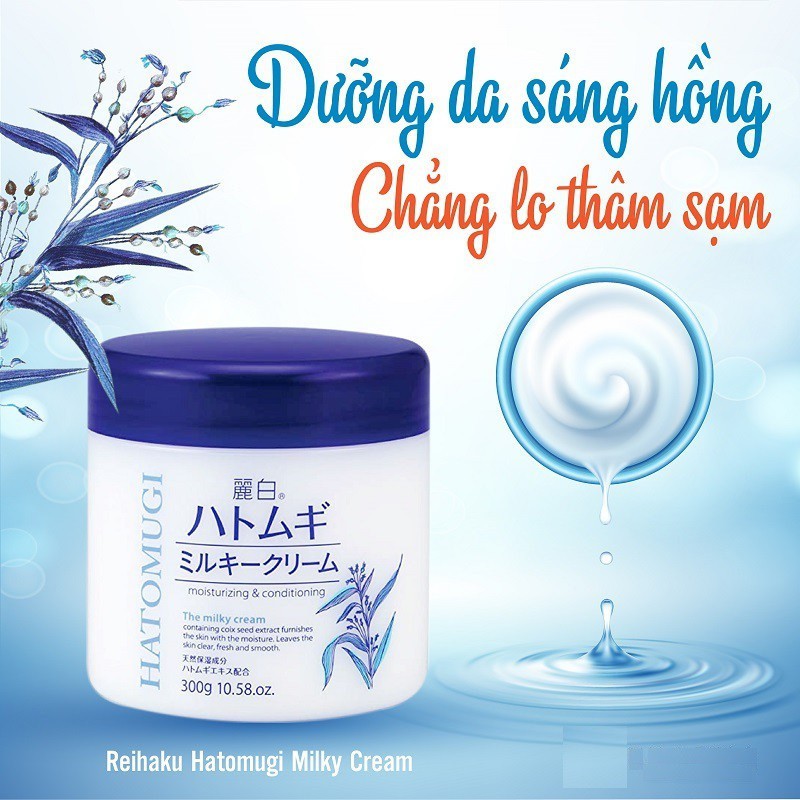 Kem Dưỡng Trắng Da, Se Khít Lỗ Chân Lông Chiết Xuất Hạt Ý Dĩ Hatomugi Moisturizing &amp; Conditioning The Milky Cream 300g