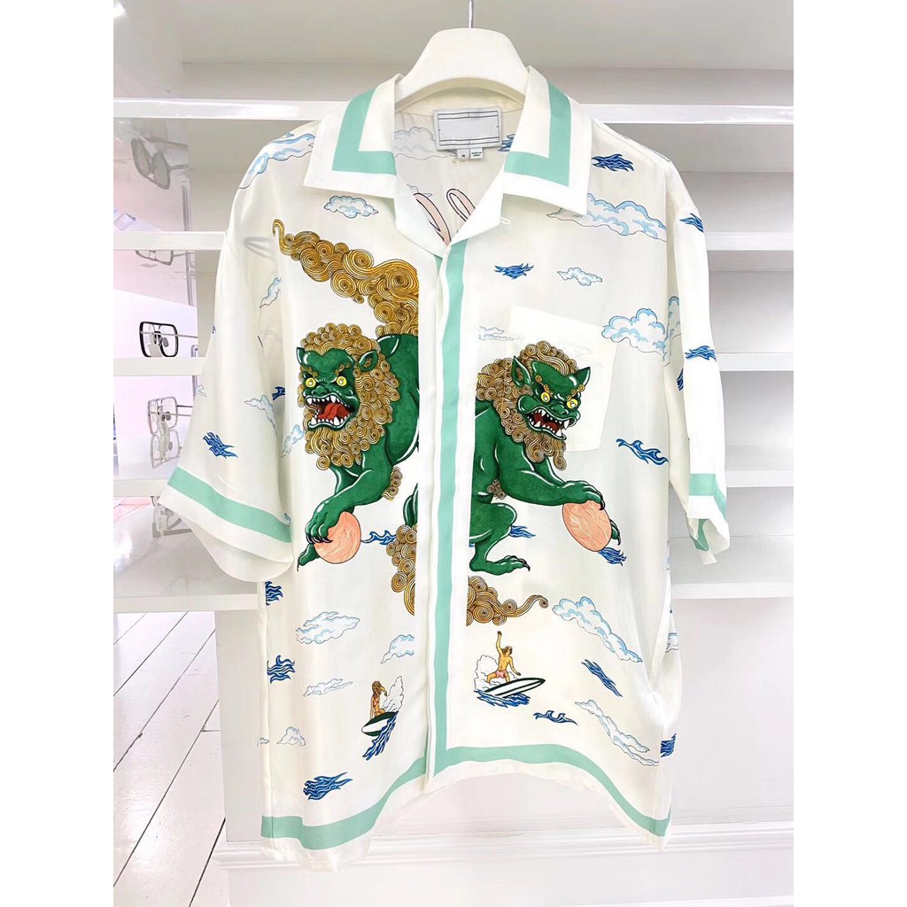 Áo sơ mi ngắn tay C@sablanca souvenir printed silk shirt ss20