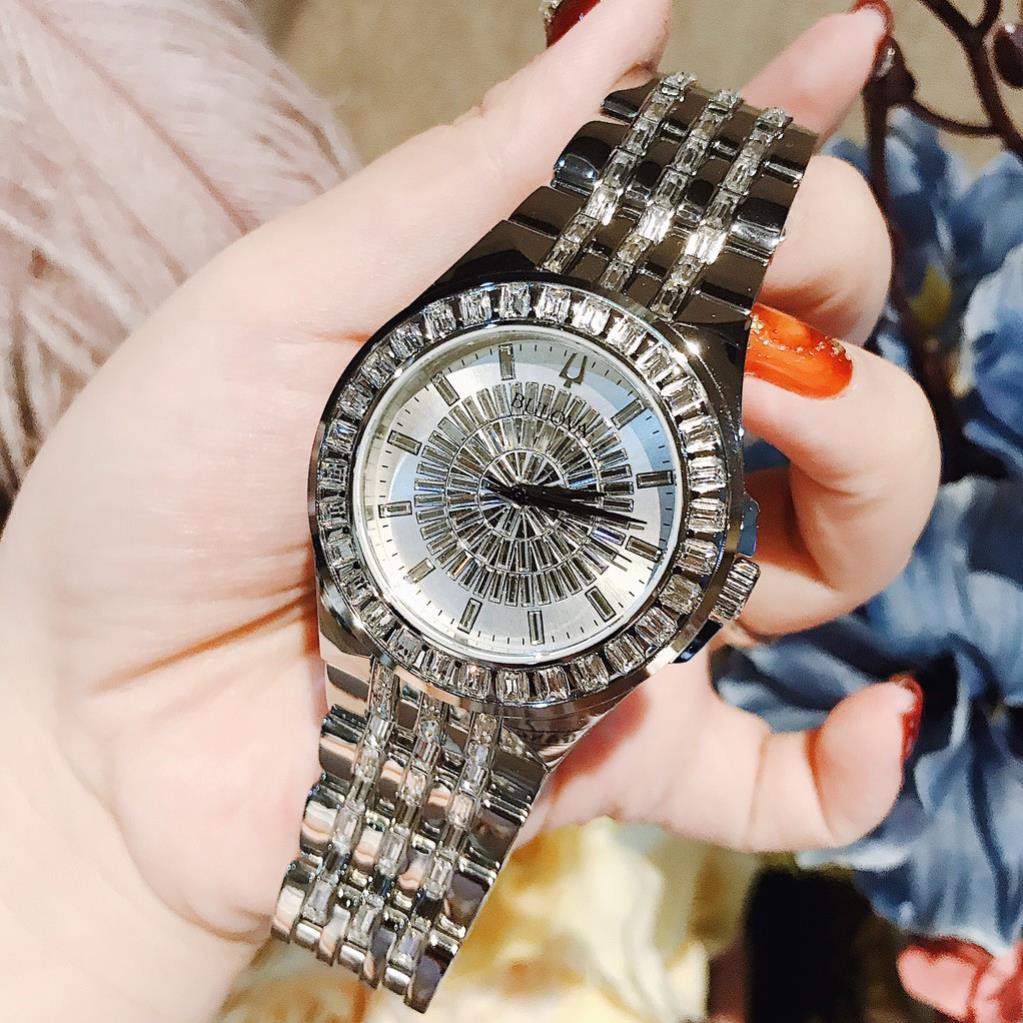 ĐỒNG HỒ NAM Bulova Men's Quartz Swarovski Crystal Accents Silver Pave Dial 26mm Watch 96A236